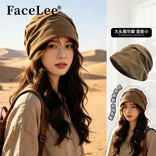 FaceLee日本设计师联名款褶皱堆堆帽女款2026新款秋季大头围冷帽