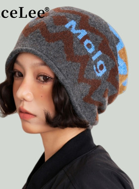 FaceLee日本设计师联名款秋冬美式灰色毛线针织帽大头围保暖显脸
