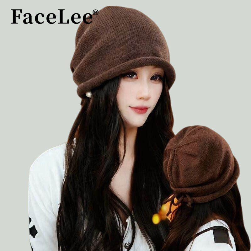 FaceLee日本设计师联名款2025秋冬抽绳针织堆堆帽女百搭日系大头