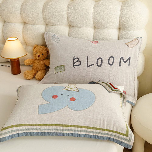 纯棉AB面枕巾一对装全棉四层纱布女生可爱枕头巾加宽加大双面可用