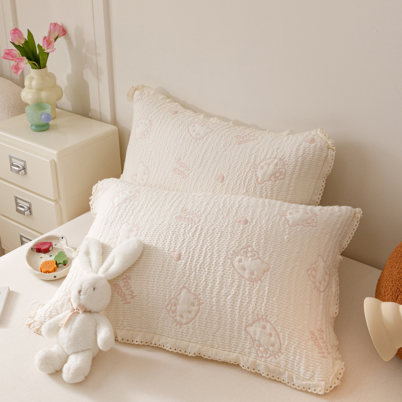 韩式全棉纱布色织提花枕套柔软可当枕巾纯棉枕头套一对装2025新款
