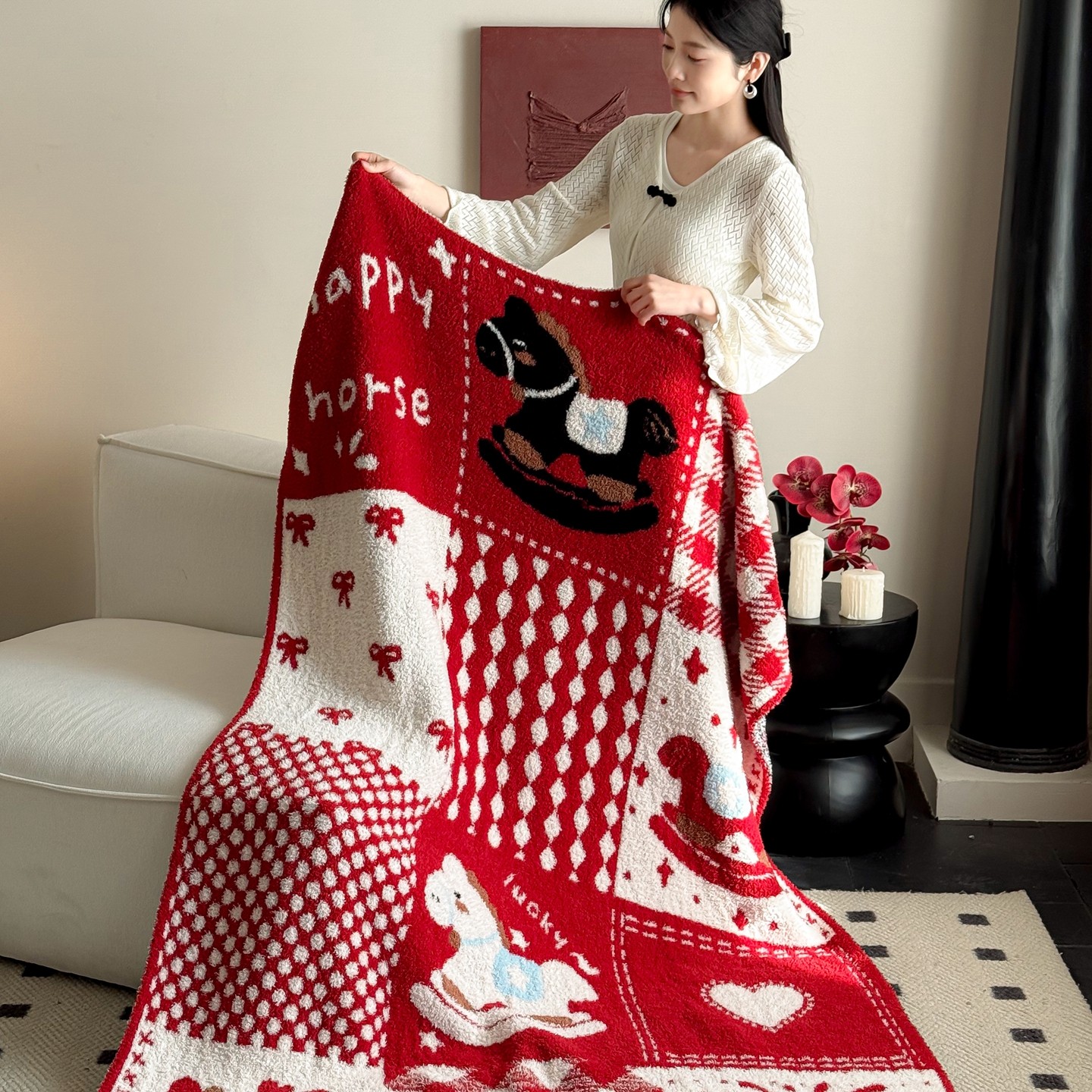 安懒懒 马年半边绒毛毯毯子大尺寸多功能盖毯ins风保暖130*170cm,床上用品,休闲毯/毛毯/绒毯,淘宝优惠券,粉丝福利购,淘宝优惠卷