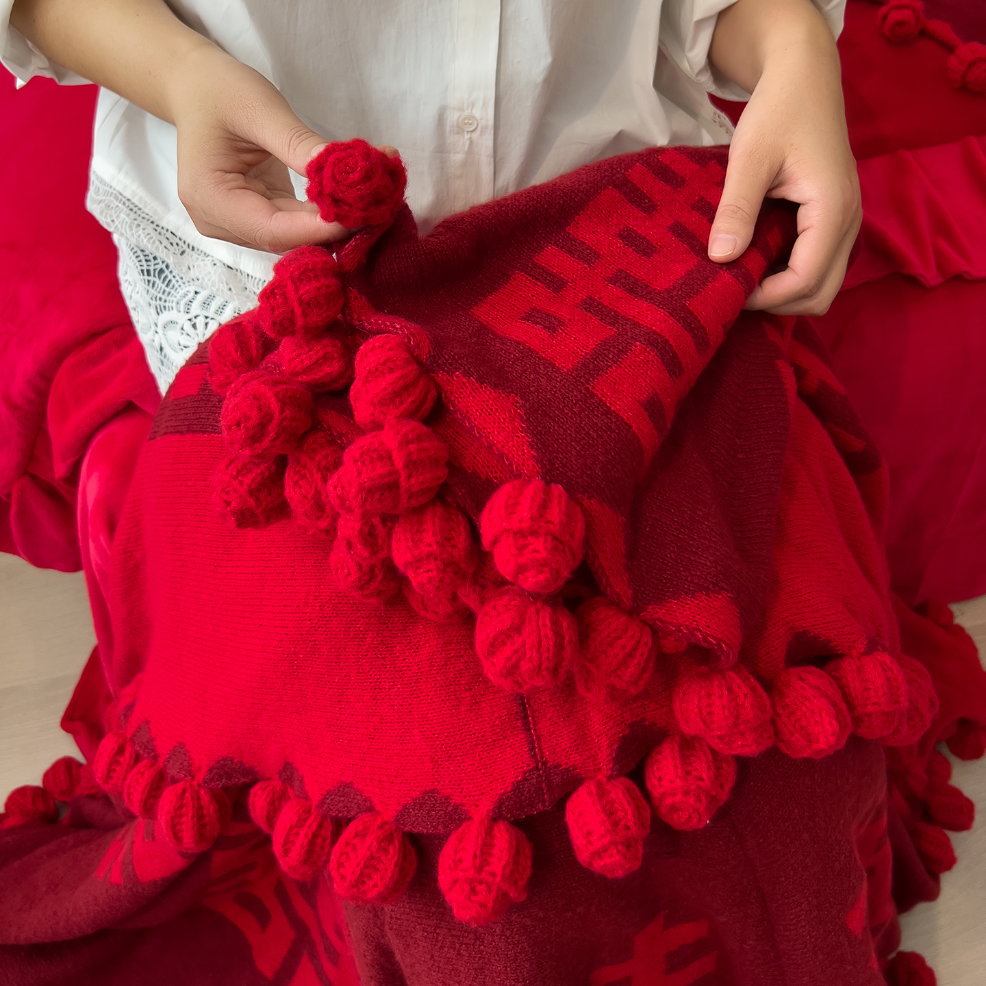 安懒懒 婚庆玫瑰花束毯结婚伴手礼喜庆送闺蜜结婚礼物婚房布置毯