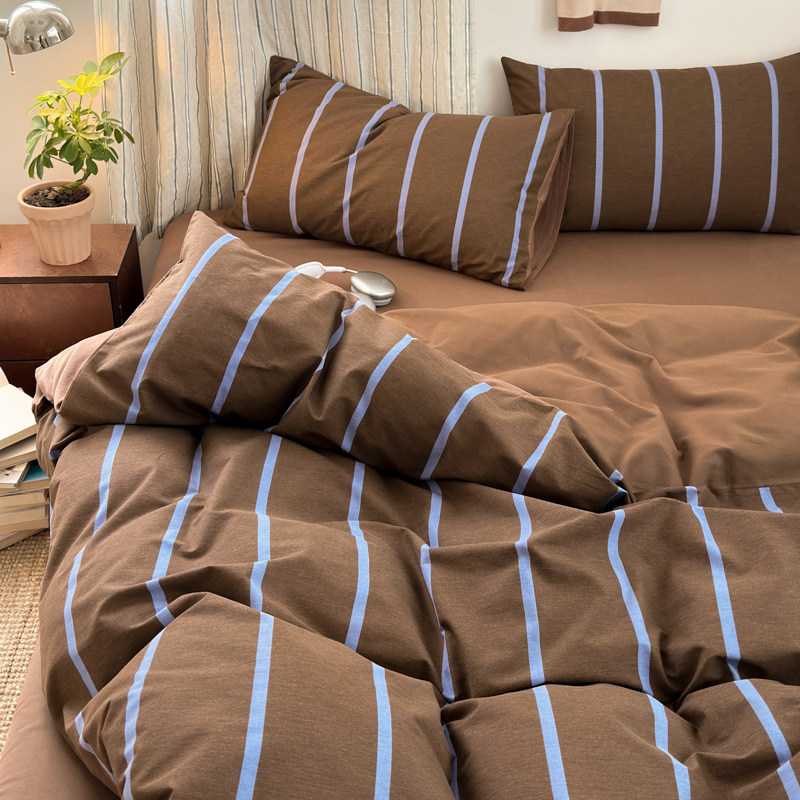 安懒懒 A类全棉纯棉加厚磨毛简约条纹格子四件套复古亲肤格纹舒适,床上用品,床品套件/四件套/多件套,淘宝优惠券,粉丝福利购,淘宝优惠卷