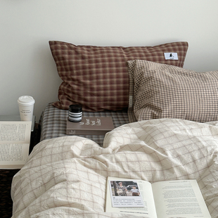 安懒懒 四季纯棉加厚纯棉色织水洗棉四件套亲肤格子复古全棉床品