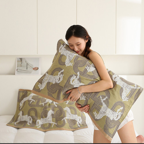 纯棉枕巾一对装四层纱布高档简约全棉轻奢枕头巾加宽加大双面可用