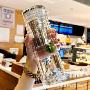 双层玻璃杯 400ml耐高温男女观山杯高硼硅商务茶水分离泡茶杯