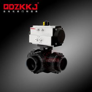 气动UPVC三通球阀气动L型换向三通球阀PVC气动球阀T型L型20-63