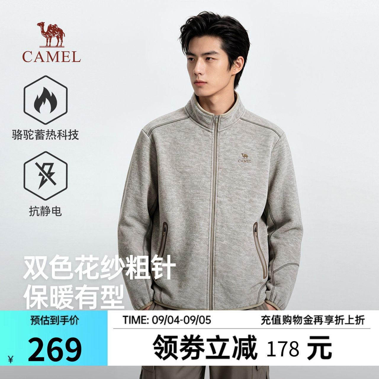 骆驼蓄热抗静电抓绒夹克秋冬款图片