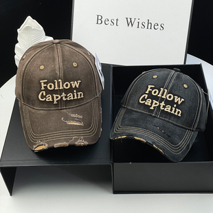 新款 硬顶加宽加大帽檐棒球帽立体字母刺绣破洞大头围显脸小鸭舌帽