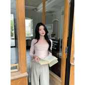 tee 显气色春日粉雾纱拼接针织上衣长袖 炸鸡欧尼JeJuna 芭乐少女