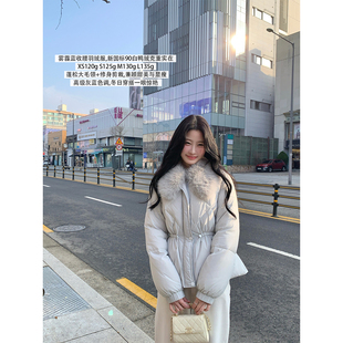 JeJuna炸鸡欧尼 北岛告白季 新国标90白鸭绒收腰毛领雾霾蓝羽绒服