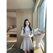 灰色真两件套上衣a字伞裙羊毛针织套装 炸鸡欧尼JeJuna 温柔女友