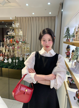 炸鸡欧尼JeJuna 赫本画卷 后背飘带小黑裙收腰节日氛围背心裙长裙