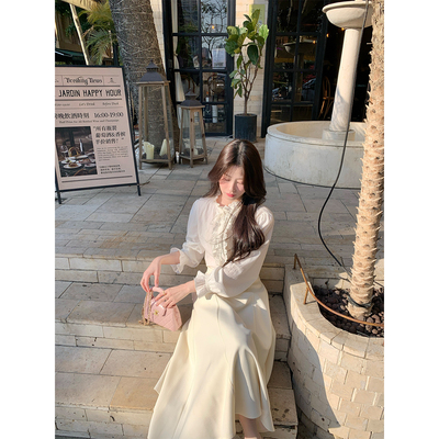 JeJuna炸鸡欧尼蕾丝系带花边衬衫