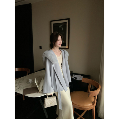 【7折现货返场】JeJuna炸鸡欧尼清冷美人羊毛狐狸毛领双面尼大衣