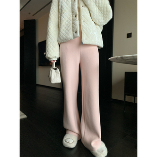 百搭直筒休闲裤 2色加绒宽松垂顺针织裤 蜜桃奶糖 JeJuna炸鸡欧尼