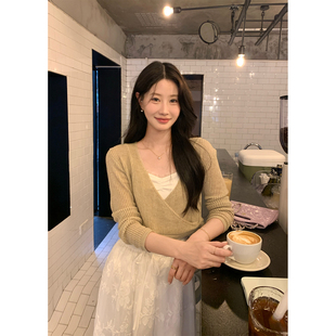 刺绣吊带半身裙套装 奶茶色半镂空针织衫 欧尼清晨 炸鸡欧尼JeJuna