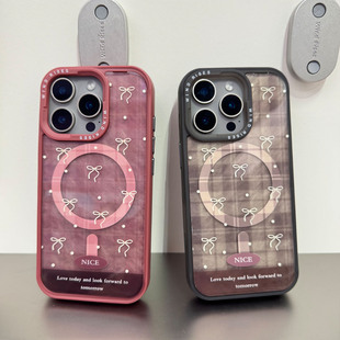【WindRises】正品-适用苹果苹果16promax手机壳磁吸可拆卸背板15日韩蝴蝶结英文保护套新款14/13豹纹网红款