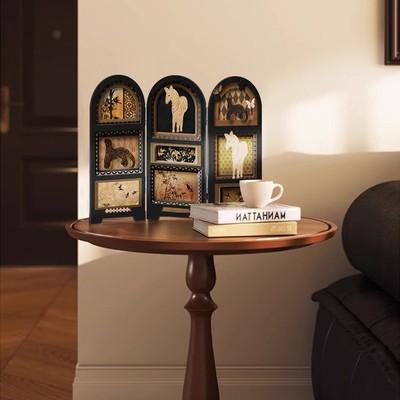 中古风桌面屏风摆件复古客厅电视柜装饰画入户玄关边柜法式小摆件