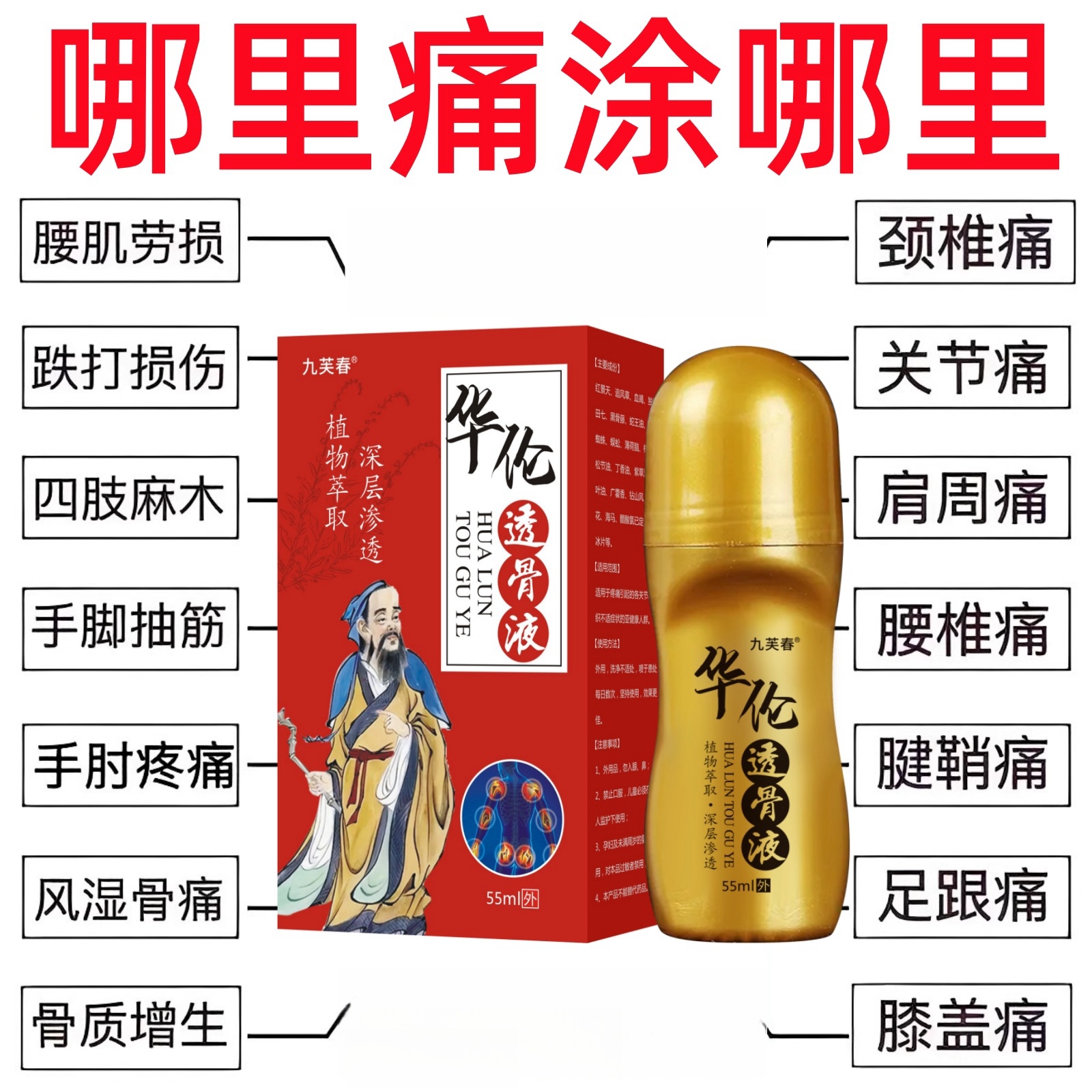 华佗透骨液颈椎肩周腰椎腿膝盖关节足跟疼痛坐骨神经通络膏专用药