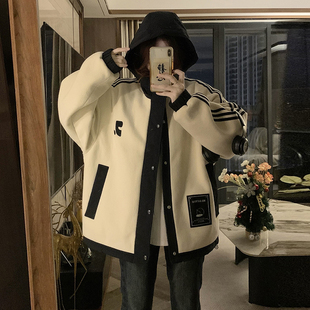 加绒加厚外套少女秋冬装2024新款初中高中学生宽松羊羔毛棉衣棉服