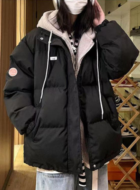 假两件羽绒棉服女秋冬季新款韩系宽松冬装羊羔毛外套女款加绒加厚