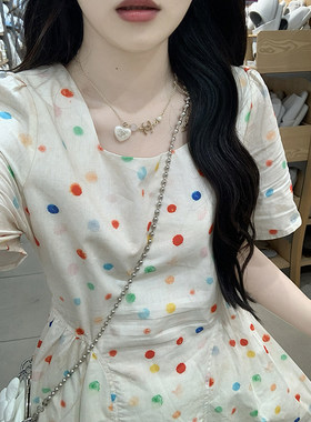 法式气质甜美彩色波点连衣裙女夏季海边度假风高级感复古显瘦长裙