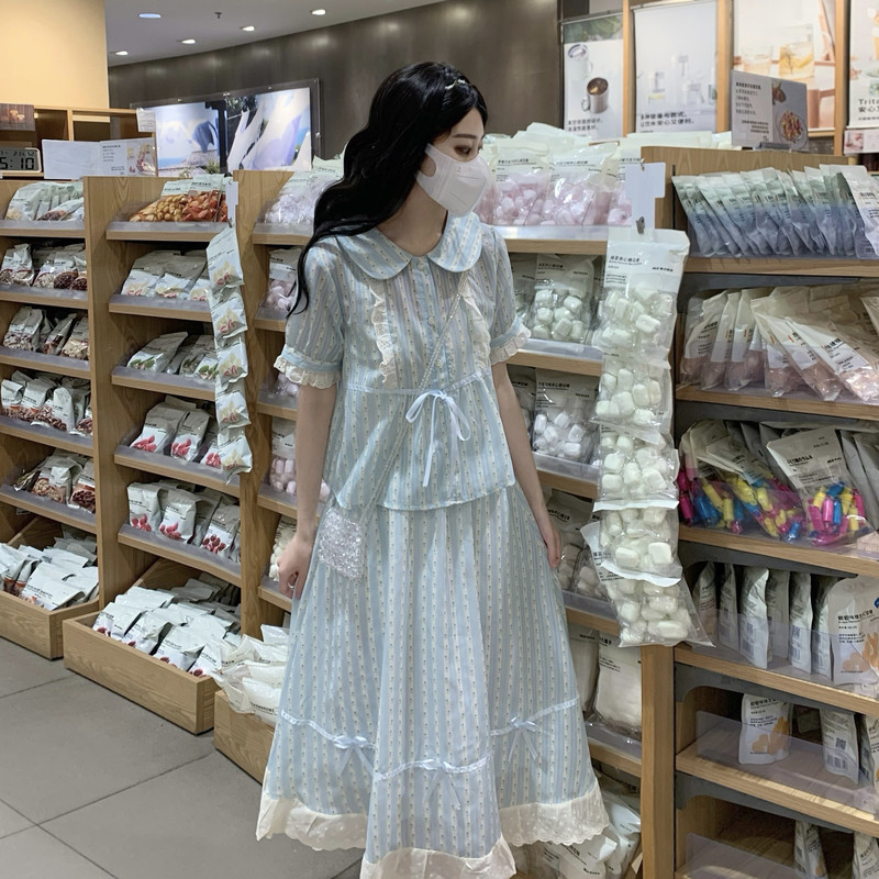 娃娃领长裙子套装少女夏装2026新款初中高中学生学院风衬衫连衣裙图片