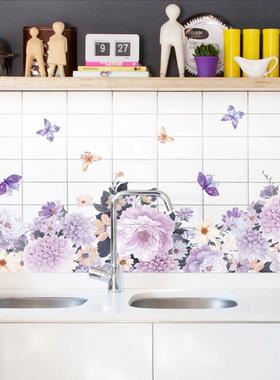 新款直销HM71017 牡丹花踢脚线玄关橱柜走廊过道墙角自粘背景装饰