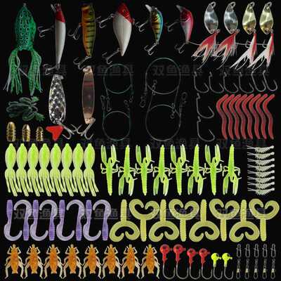 新款直销跨境路亚饵套装淡水假鱼饵亮片软虫雷蛙米诺波扒VIB小胖