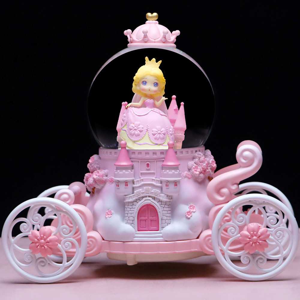 新款直销樱你而美南瓜马车水晶球音乐盒少女心粉色八音盒送儿童节