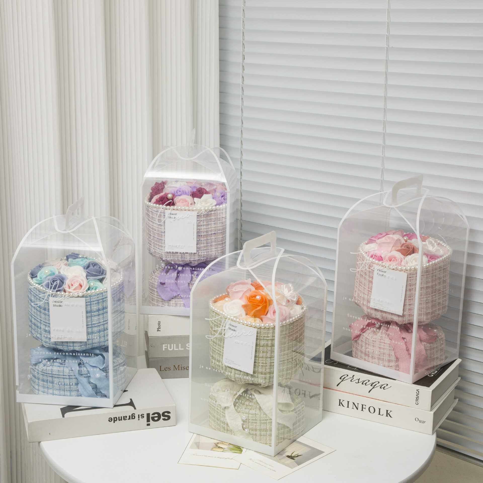 新款直销手工花玫瑰花礼物仿真花束香皂花手捧花成品生日礼物教师