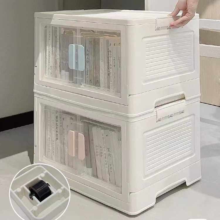 新款直销免安装透明双开门折叠箱收纳柜子加高加厚塑料储物柜多功