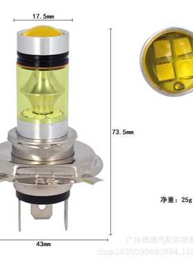 新款直销汽车led车灯 H4大功率LED前雾灯H4 100W 3030黄金光灯泡