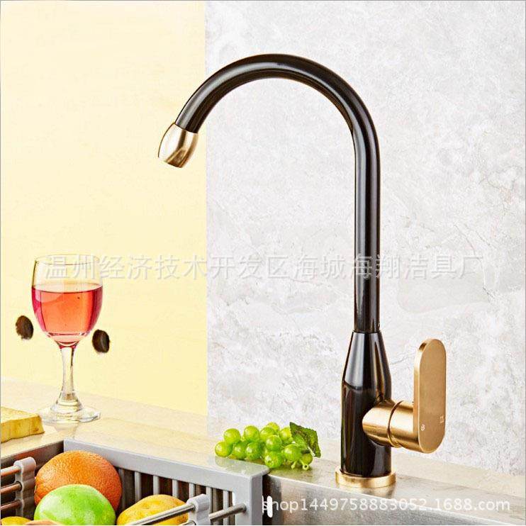 新款直销卫浴建材太空铝厨房冷热水龙头黑金色旋转菜盆水槽冷热水