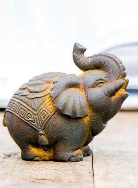 新款直销新中式国风招财吉象如意书房茶宠仿铸铁大象纯手工家居摆