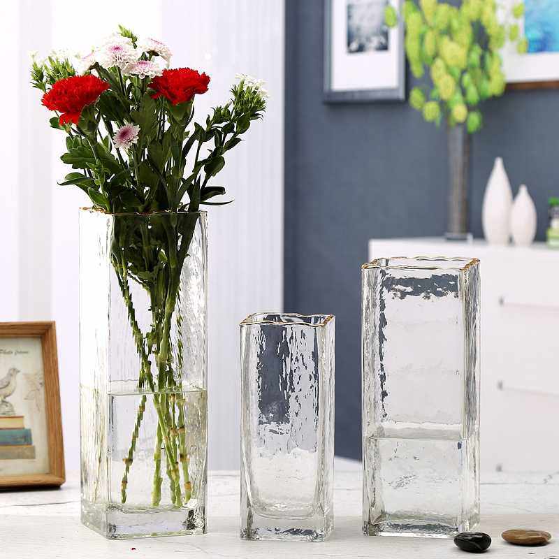 新款直销冷纹描金边波浪口方形玻璃花瓶透明插花水培富贵竹百合玫,鲜花速递/花卉仿真/绿植园艺,花瓶,淘宝优惠券,粉丝福利购,淘宝优惠卷
