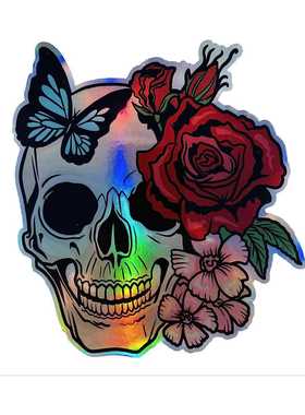 新款直销16.75x11.75cm蝴蝶玫瑰骷髅乙烯基贴纸电脑摇窗汽车卡车