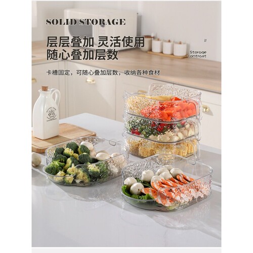 备菜盘家用保鲜盒菜篓料理盆盘食品级火锅配菜盘多层收纳叠加神器