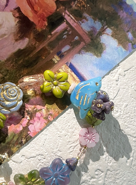 蓝鸟｜原创捷克珠撞色花鸟精致复古串珠手链