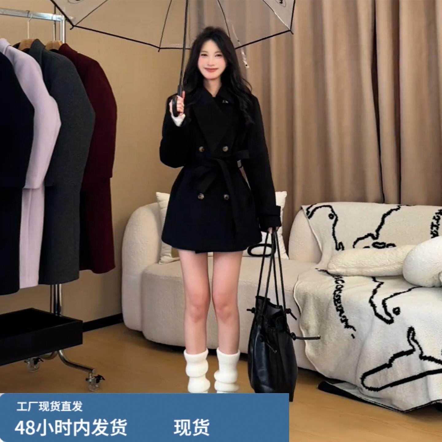 赫本风黑色短款毛呢外套女装2025秋冬季新款小个子高级感加厚大衣,运动/瑜伽/健身/球迷用品,广场舞套装,淘宝优惠券,粉丝福利购,淘宝优惠卷