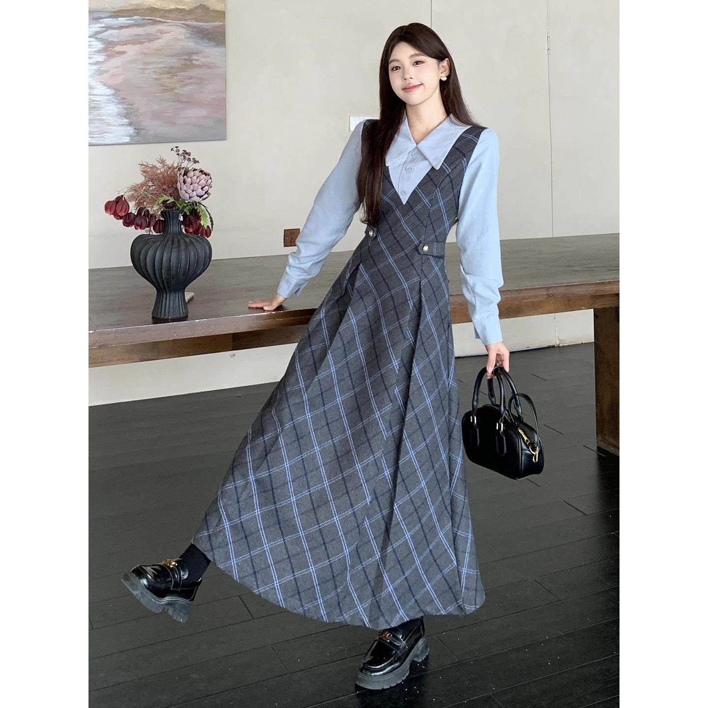 大码法式衬衫格子毛呢连衣裙女秋冬巨好看的胖mm高级感假两件裙子,运动/瑜伽/健身/球迷用品,瑜伽短裙,淘宝优惠券,粉丝福利购,淘宝优惠卷