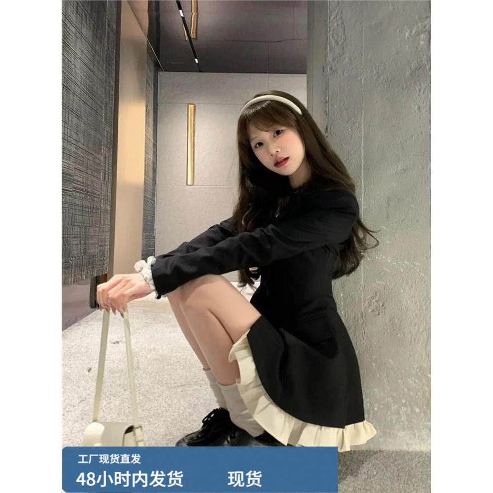 叛逆千金 黑色西装连衣裙女2026春装新款拼接下摆名媛风千金短裙