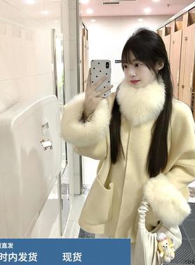 法式富家千金奶黄色毛呢外套女2025秋季气质温柔呢子大衣宽松开衫