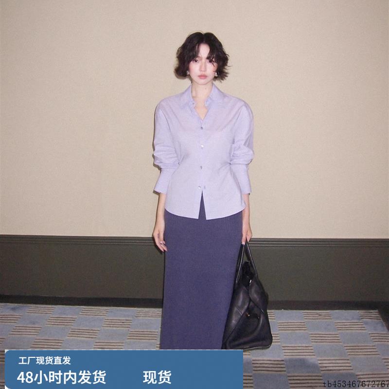 紫汐~港风复古紫色衬衫女2025秋季新款衬衣收腰衬衫内搭叠穿上衣
