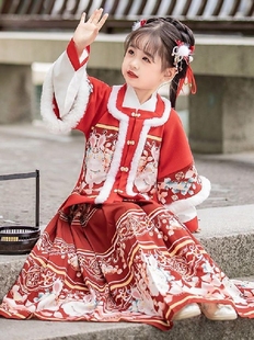 中国风古风儿童2023设计舒服拜年服唐装 加厚冬季 古装 女童汉服冬款