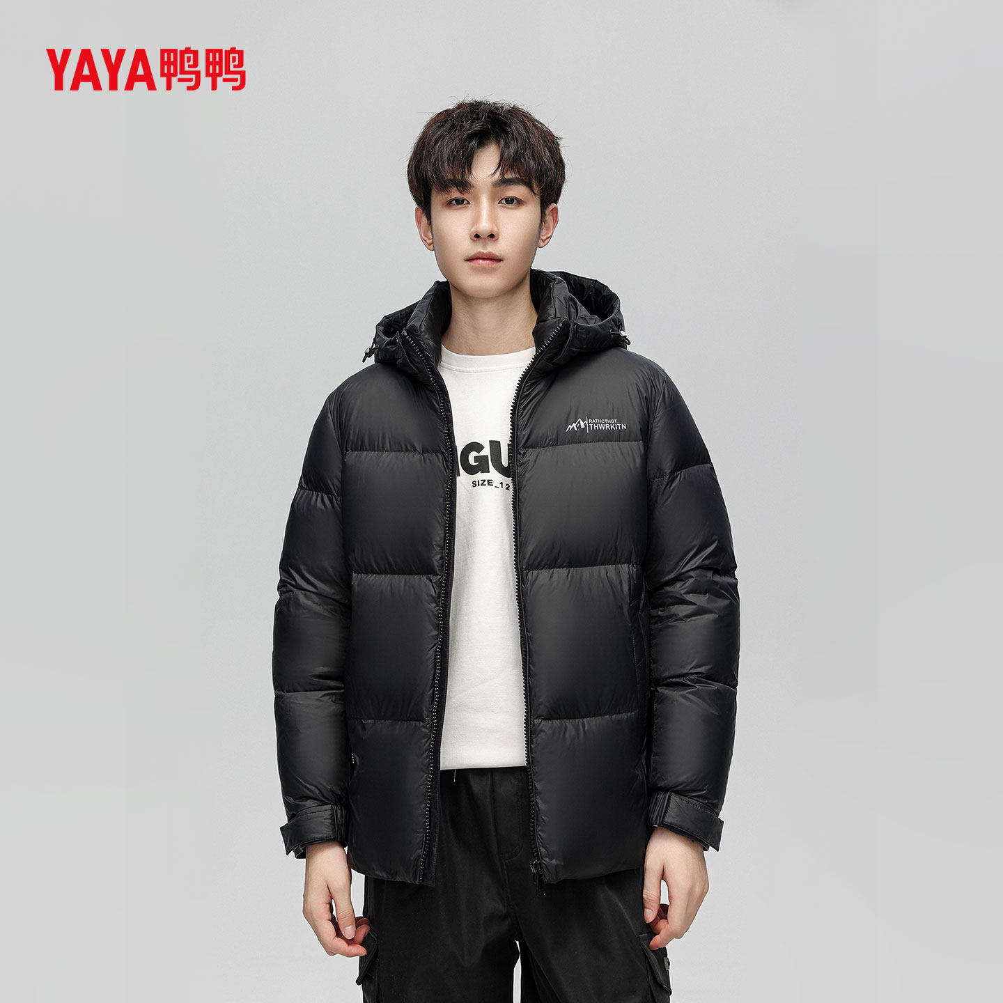YAYA鸭鸭羽绒服男2026冬季新中长款连帽潮流时尚百搭保暖鸭绒外套