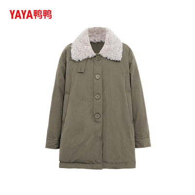 YAYA鸭鸭羽绒服女2025冬季新款小个子时尚气质中长款保暖毛领外套