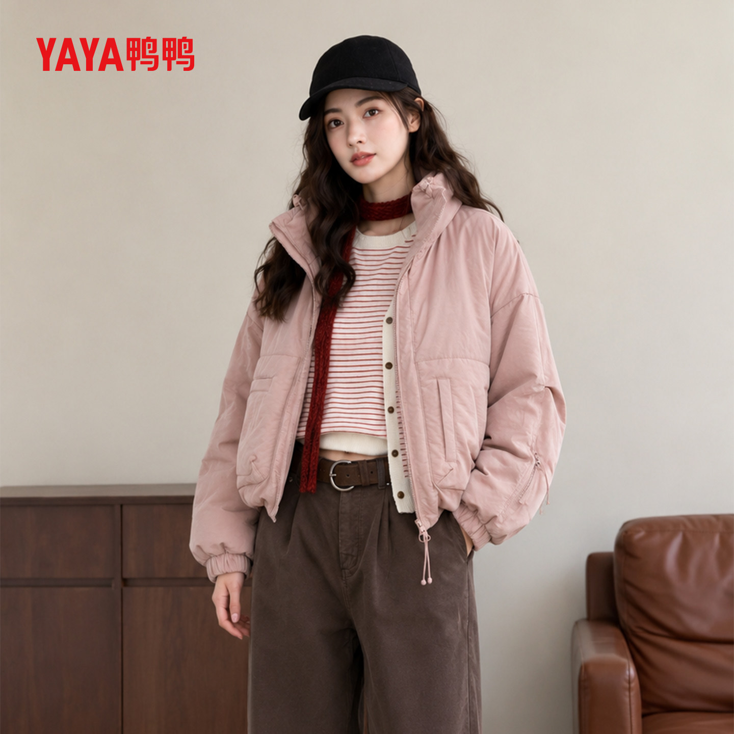 鸭鸭YAYA鸭鸭26秋冬新款廓形立领短款羽绒服纯色百搭休闲保暖外套